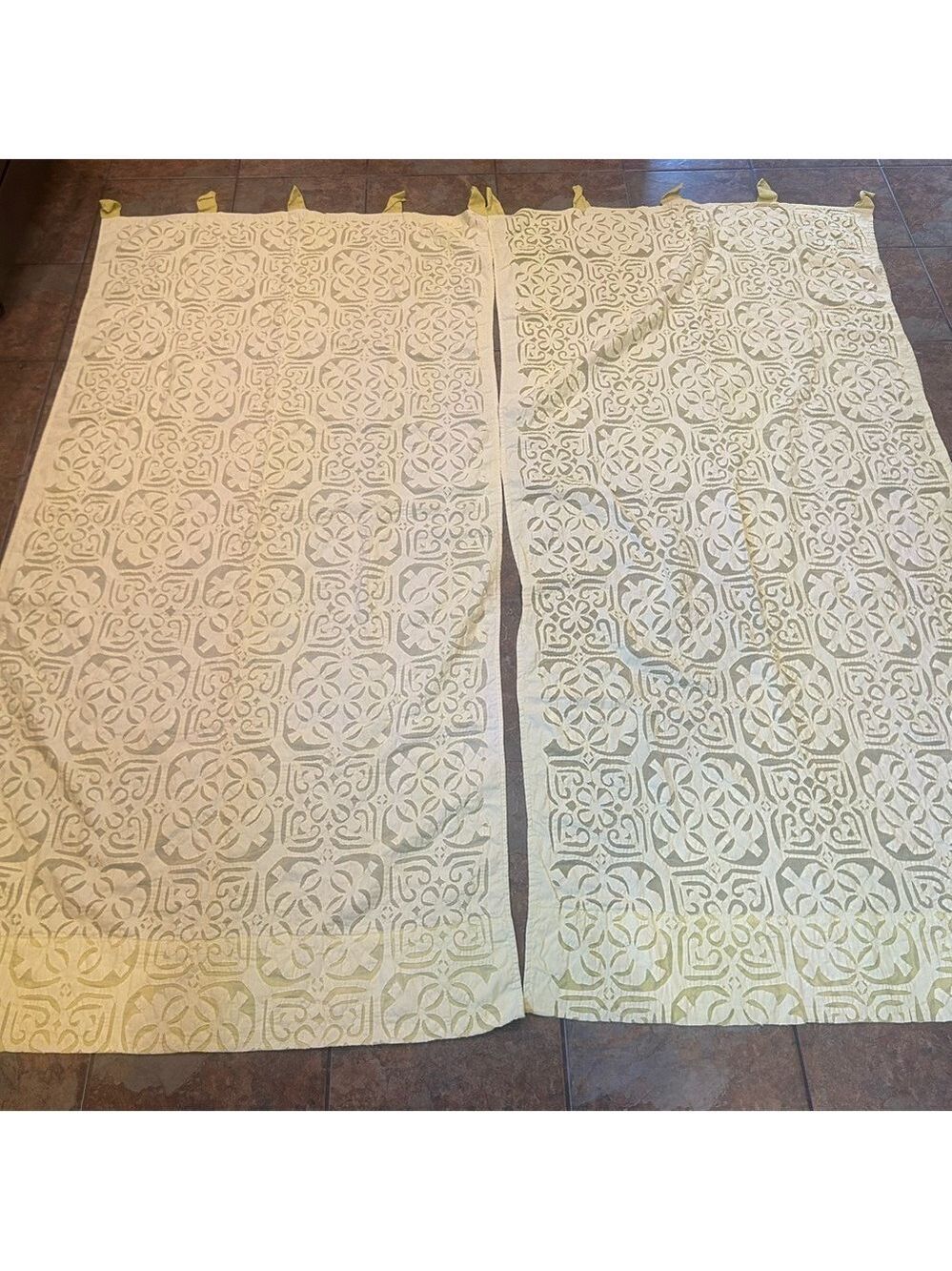 Saffron Living Quilted Butter Yellow Two Curtain Panels Boho Sheer
